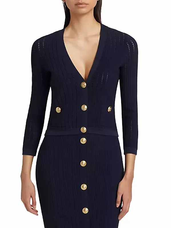 Women's Tailored Outfit Irvin Pointelle Knit Cardigan In Navy