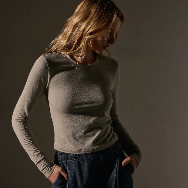 Women's Evening Clothing Long Sleeve Cropped Tee - Overcast