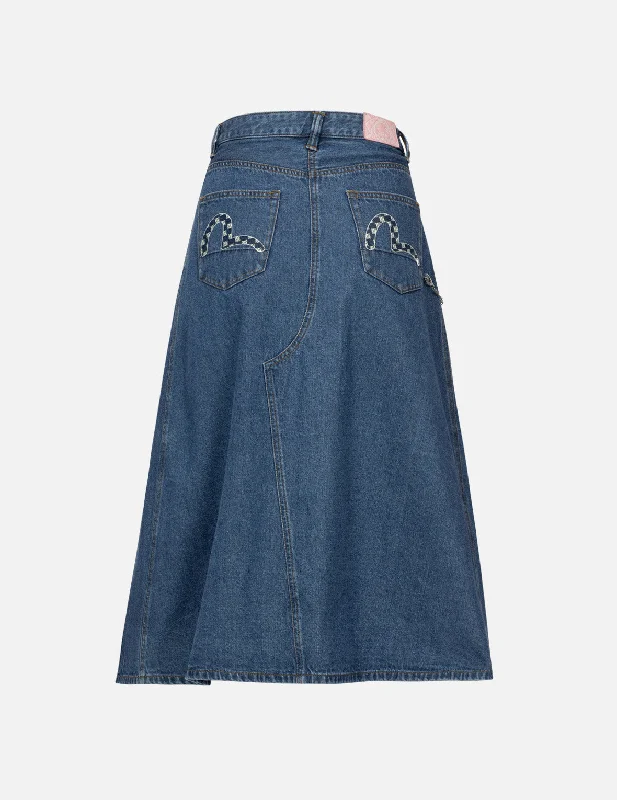 Chic Casual Wardrobe Essentials Seagull Print Fashion Fit Denim Pleated Skirt