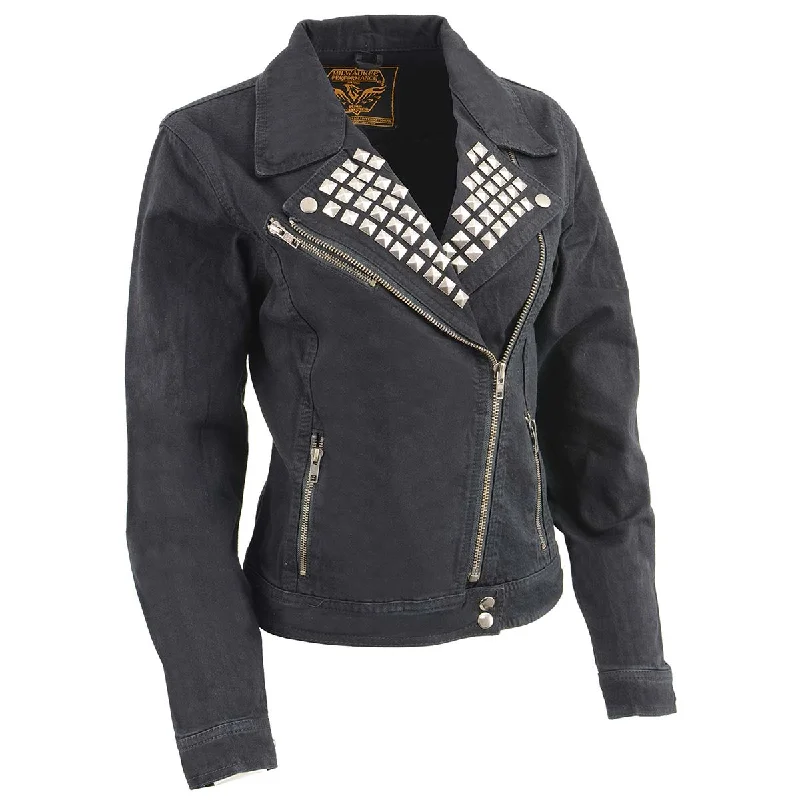 Women's Clothing For Casual Outings Milwaukee Leather MDL2000 Ladies Black Denim Jacket with Studded Spikes