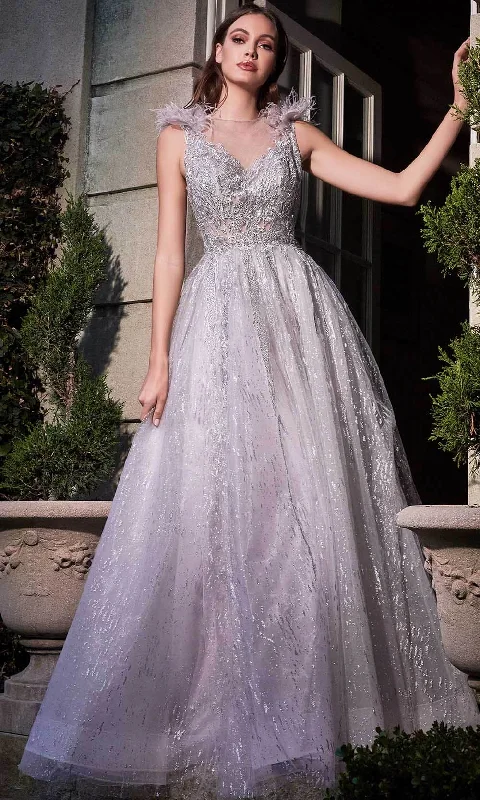 Boutique Dress Online Ladivine B704 - Feather Jewel Neck Evening Gown