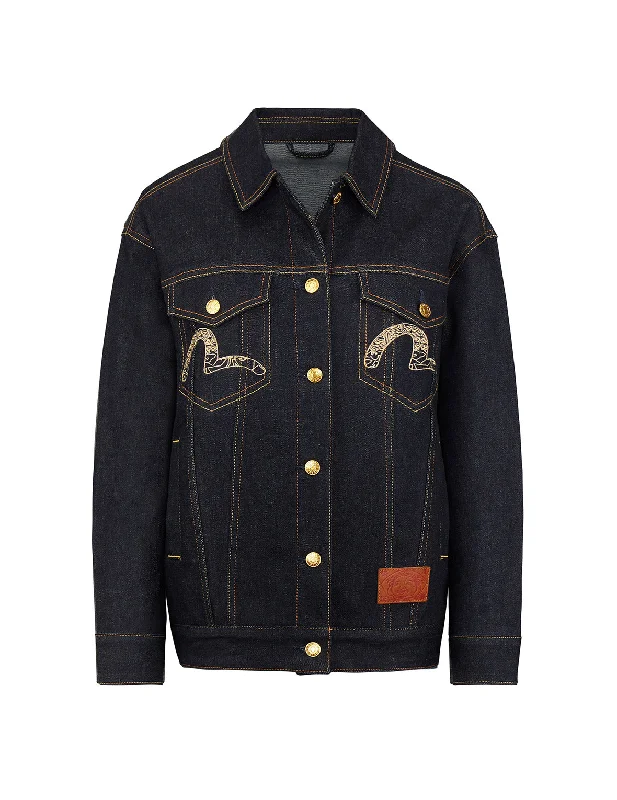 VIP Member Discount Brocade Kamon Embroidered Oversized Denim Jacket