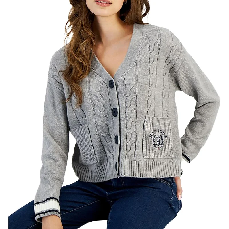 Women's Versatile Apparel Varsity Womens Pocket Cable Knit Cardigan Sweater