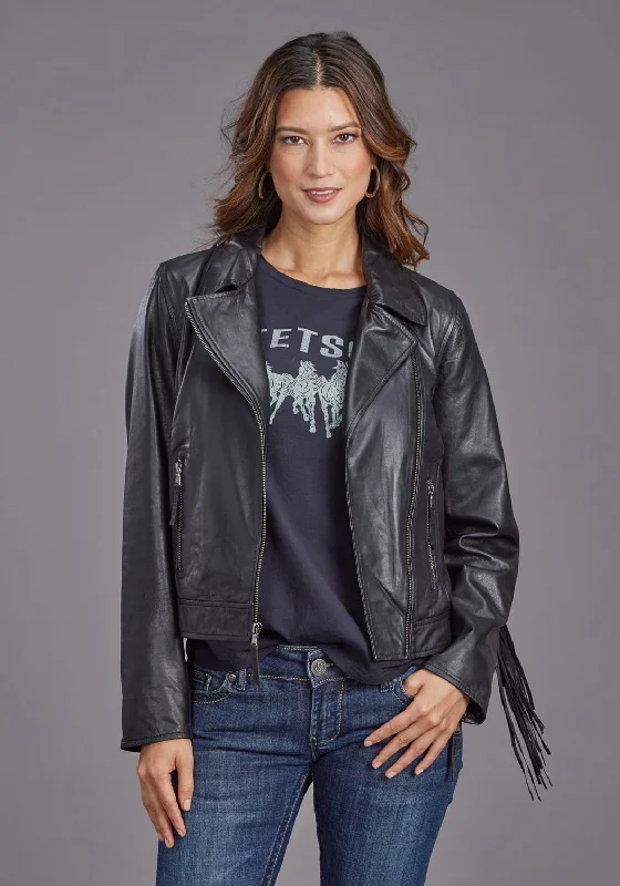 Clothes Woman Stetson Womens Smooth Moto Style Black Leather Leather Jacket