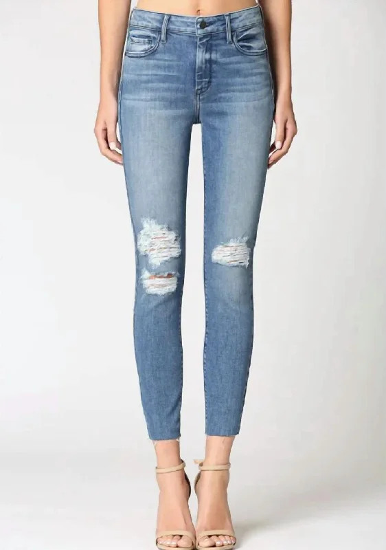 Women's Clothing Boutique Renee Ripped Skinny Jeans In Medium Blue