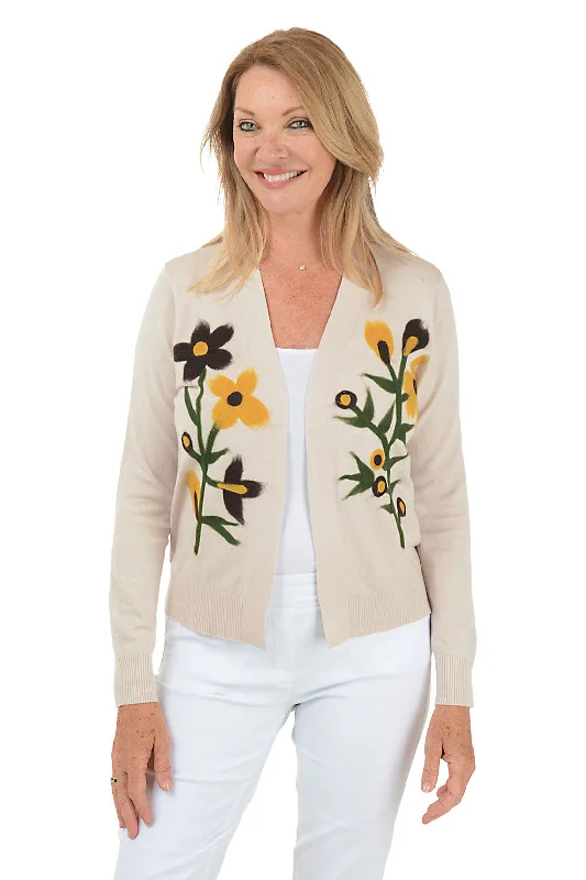 High Street Women's Fashion for Trendy Shoppers Winter White Felted Flower Buds Open Cardigan