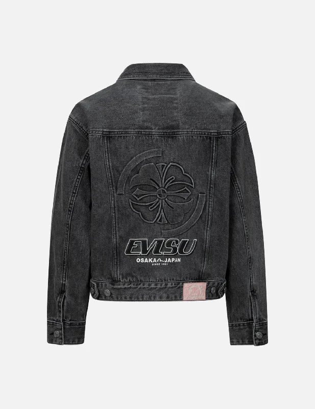 Women's Clothes Online Shopping Seagull Embroidery and Kamon Embossed Print Loose Fit Denim Jacket