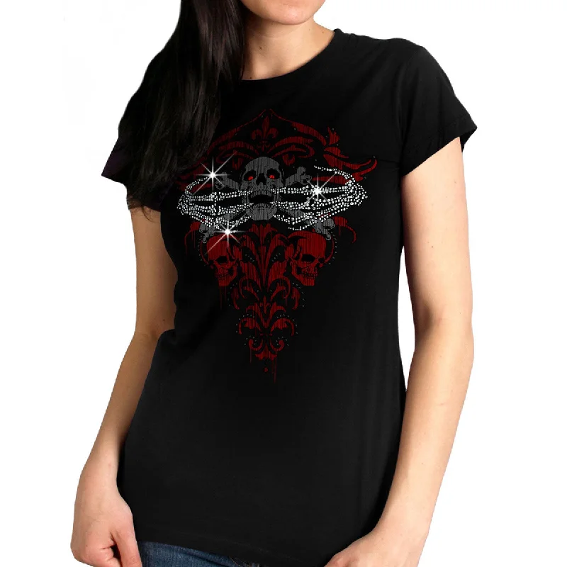 Fashionable Dresses for Women Hot Leathers GLC1561 Ladies Black Skeleton Bling Hands T-Shirt