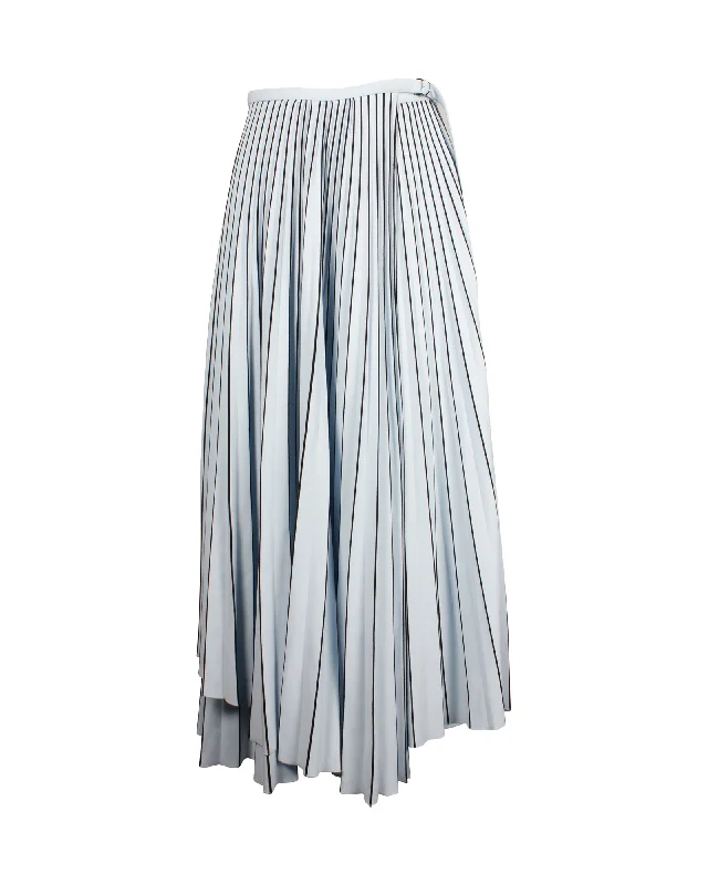 Elegant Women's Attire Proenza Schouler Pleated Line Printed A-Line Midi Skirt in Powder Blue Triacetate