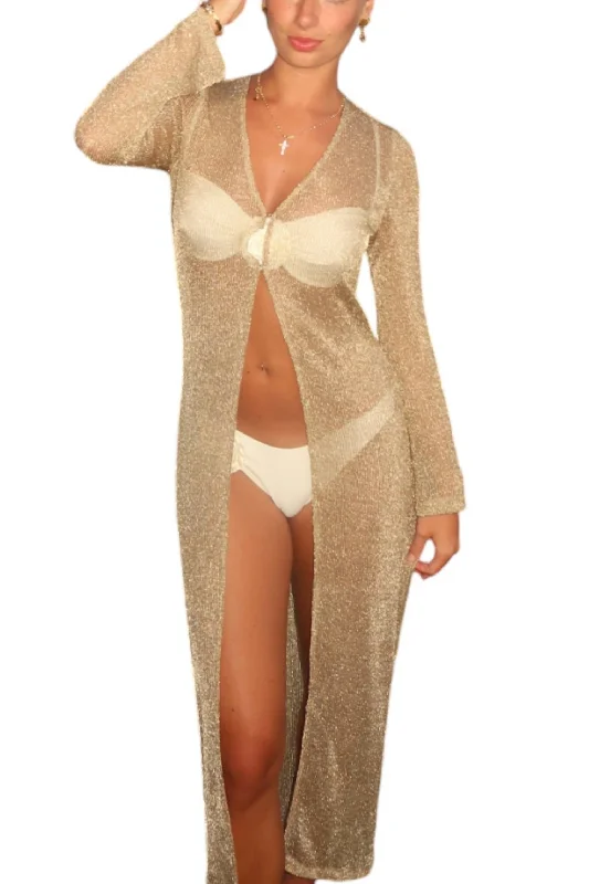 Women's Seasonal Fashion Trends Long Sleeve Cardigan In Gold Metallic