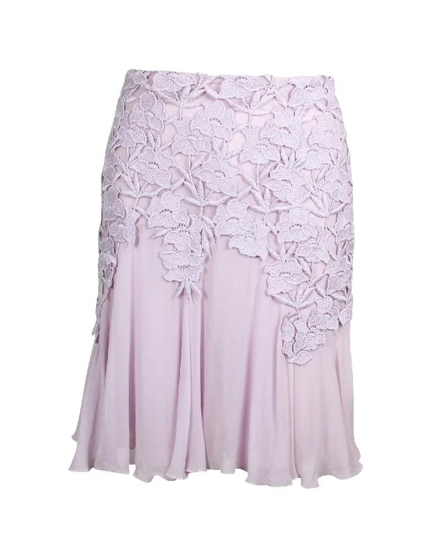 Women's Office Attire Giambattista Valli Lace-Trimmed Mini Flared Skirt in Lavender Cotton Silk Polyester