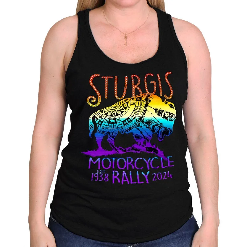 High-Quality Women's Fashion Dresses 2024 Sturgis Women's Black Buffalo Motorcycle Rally Tank Top Shirt SPL2869