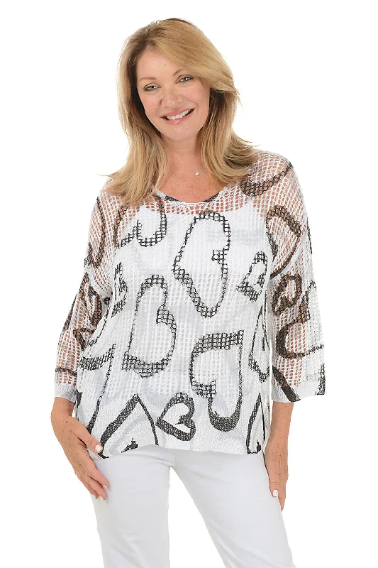 Comfortable Lounge Clothing Bold Hearts Crochet High-Low Sweater