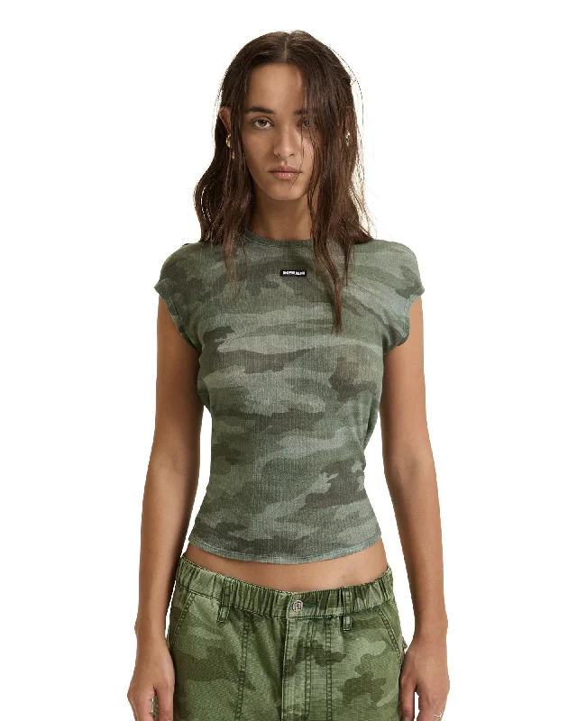 Latest Fashion for Women SHEER RIB CAMO SLIM TEE