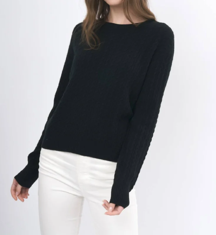 Winter Wardrobe Clearance Light Weight Cable Knit Sweater In Black