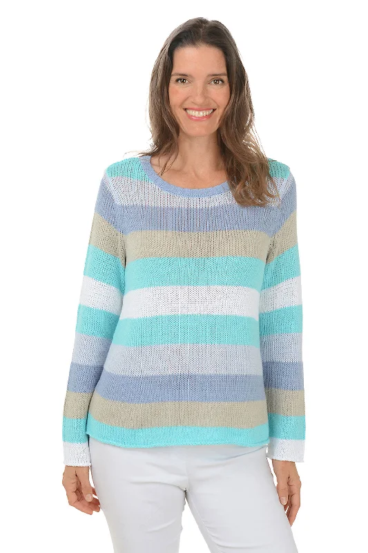 Classic Women's Clothing Styles Seaside Stripe Long Sleeve Sweater