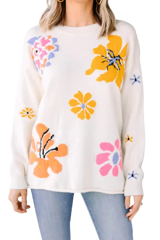 Women's Comfortable Clothes For Weekends Floral Sweater In Ivory