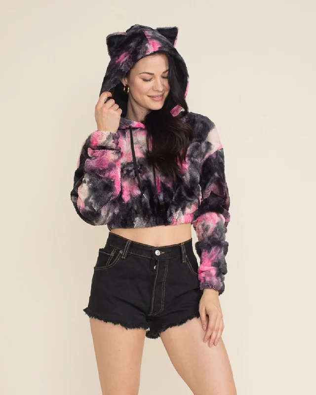 Shop Ladies Clothes Ink Spotted Leopard Classic Ultra Soft Faux Fur Crop Hoodie | Women's