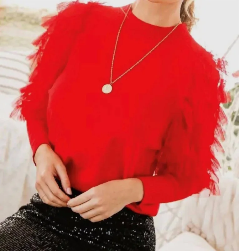 Affordable Women's Fashion Lace Detail Sweater In Red