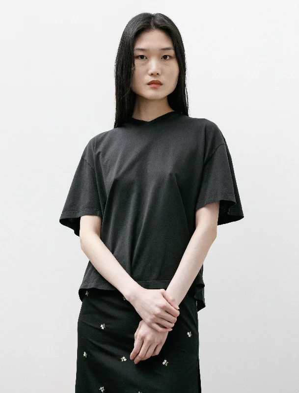 Women's Clothing V-Neck T-Shirt Short Sleeve Black Jersey