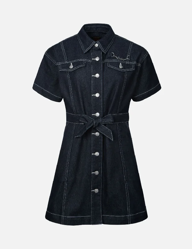 Easygoing Women's Style Seagull Embroidery Loose Fit Denim Shirt Dress