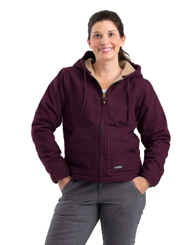 Online Impressions Boutique Berne Apparel Womens Sherpa-Lined Duck Hooded Plum 100% Cotton Jacket Online Impressions Boutique Berne Apparel Womens Sherpa-Lined Duck Hooded Plum 100% Cotton Jacket