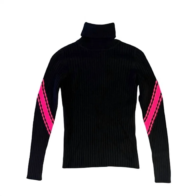 Fashion Women's Clothing Rosa Cashmere Roll Neck Sweater In Black/neon Pink