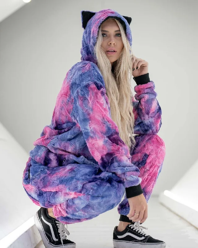 Unique Women's Fashion Pieces Classic Women's Fur Hoodie | Tie Dye Cotton Candy Kitty