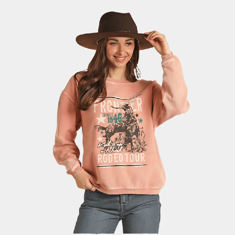 Women's Sporty Chic Clothes Rock and Roll Denim Frontier Rodeo Graphic Sweater