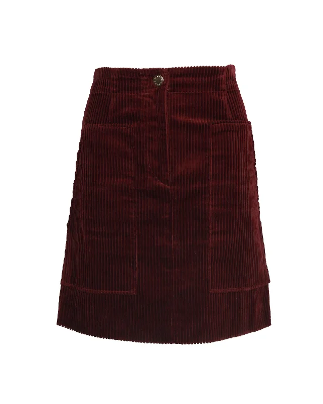 Women's Athletic Outfit Sandro Corduroy Skirt in Burgundy Cotton