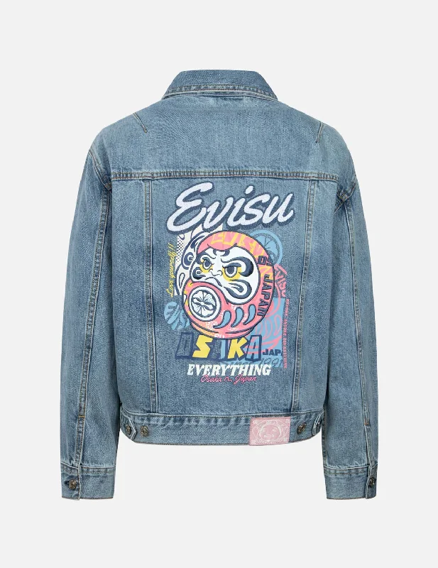 Women Wear Online Daruma Appliqué Loose Fit Denim Jacket