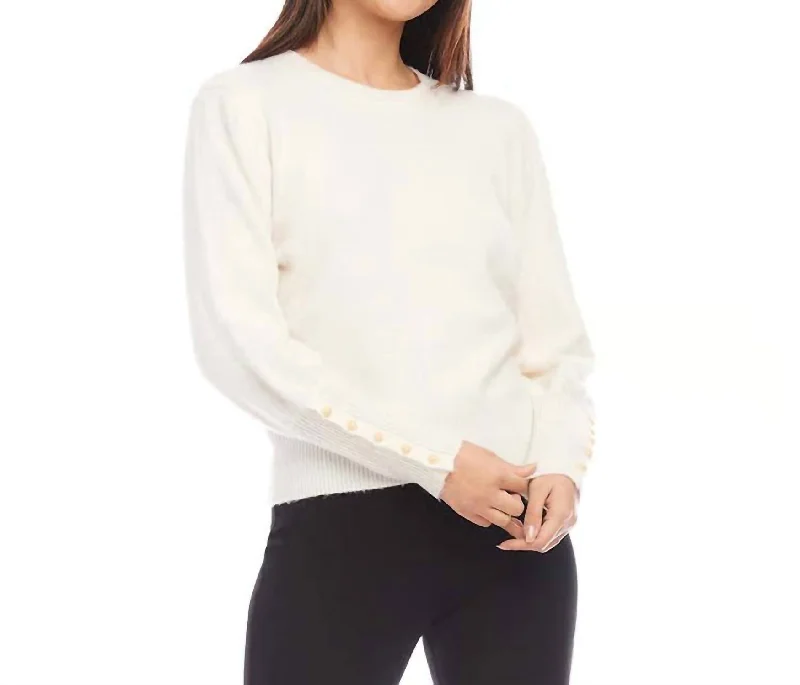 Chic Women's Outfit Button Sleeve Sweater In Cream