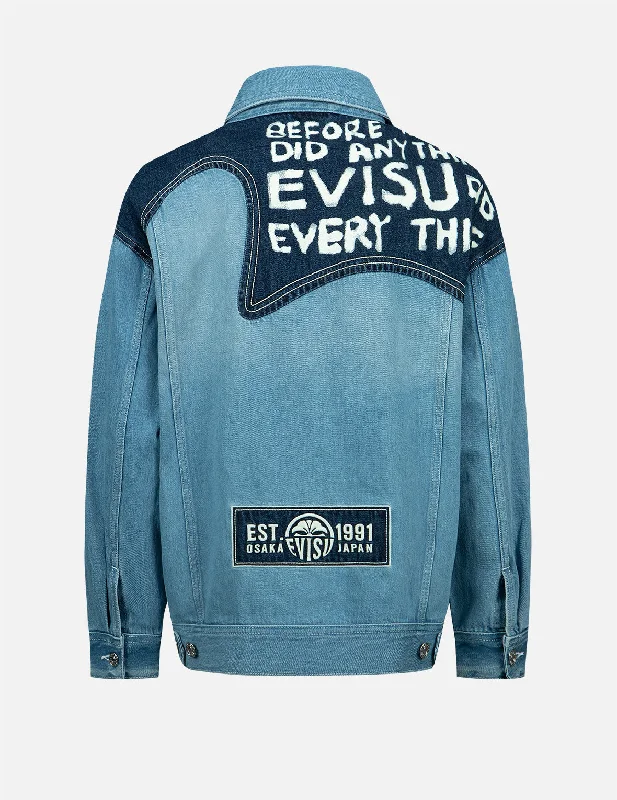 Extreme Clearance Deals Seagull Embroidery and Slogan-print Blocking Denim Jacket