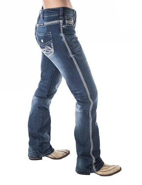 Comfortable Outfit For Women Cowgirl Tuff Womens Rusty ZigZag Dark Wash Cotton Blend Jeans