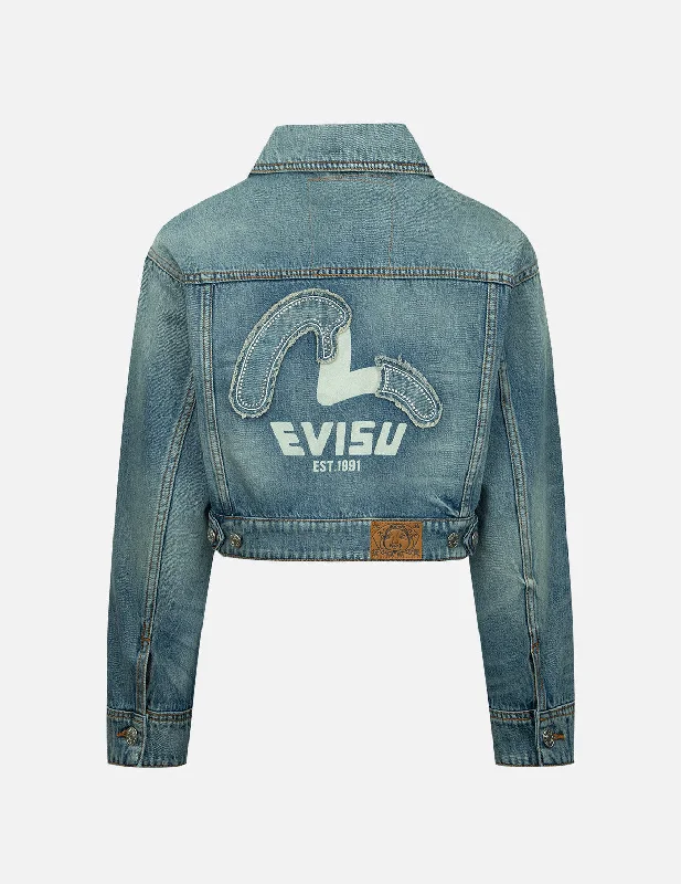 Trendy Boutiques Online Embellished Denim Seagull Appliqué Denim Jacket