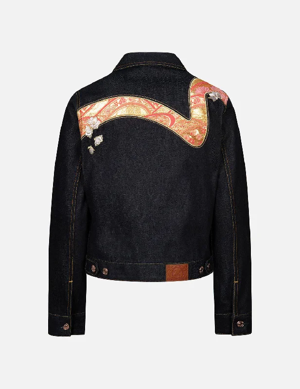 Clothes For Woman Brocade Seagull and Daicock  Appliqué Regular Fit Denim Jacket