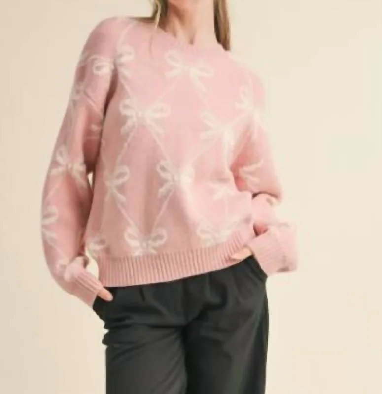 Women's Clothes For Special Occasions Mini Bow Sweater In Baby Pink