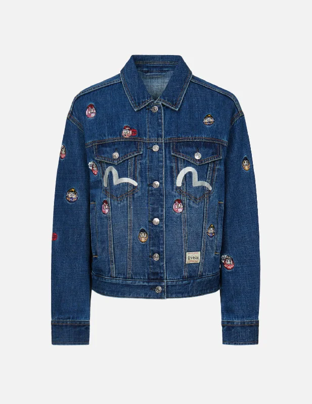 Best Online Women's Boutiques Allover Daruma Embroidered Denim Jacket