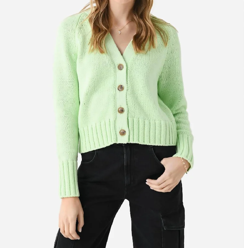 Stylish Women's Attire Cotton Rope Button Cardigan In Lime Cord