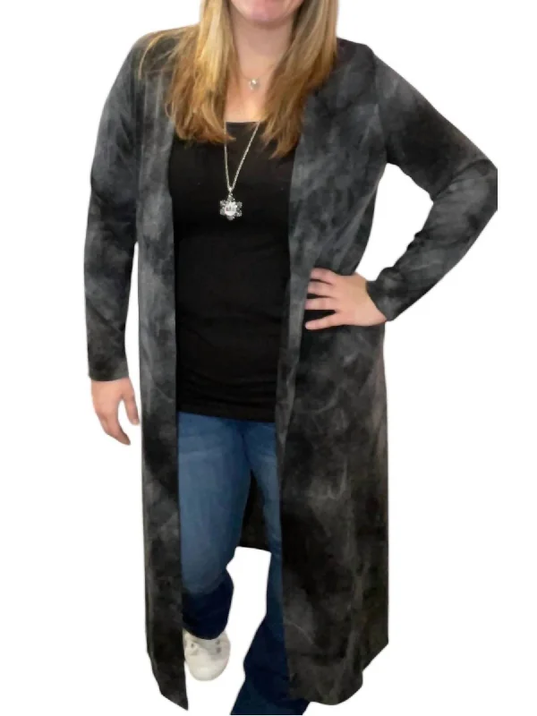 Women's Fashion Clothing Tie Dye Duster In Charcoal