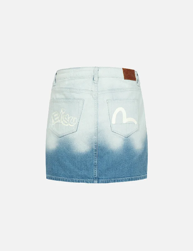 Fashion-forward Women's Clothing Graffiti Logo and Seagull Print Bleached Denim Skirt