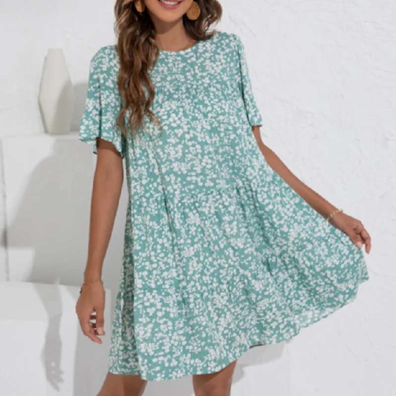 Flash Discount Womens Floral Shift Dress with Ruffle Sleeves