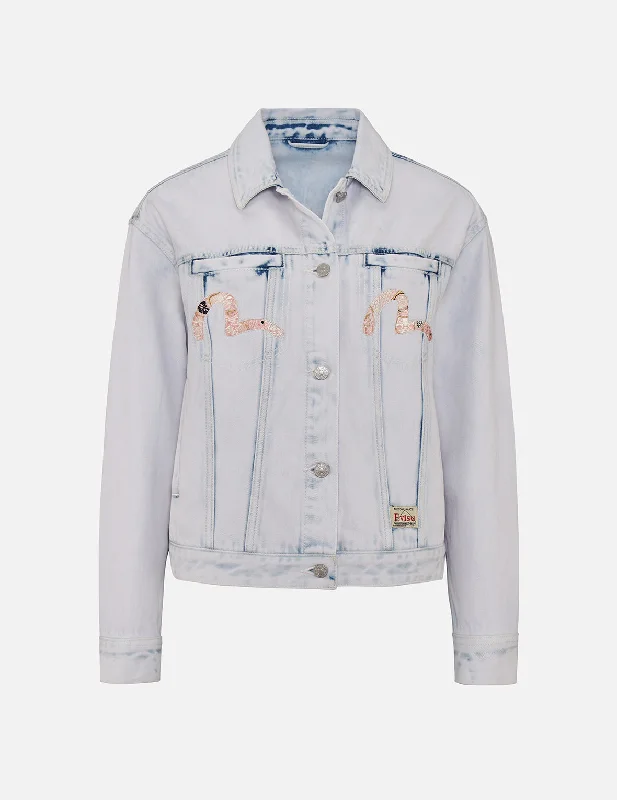 Exclusive Online Sale Godhead and Lucky Charms Embroidered Bleach-dye Denim Jacket