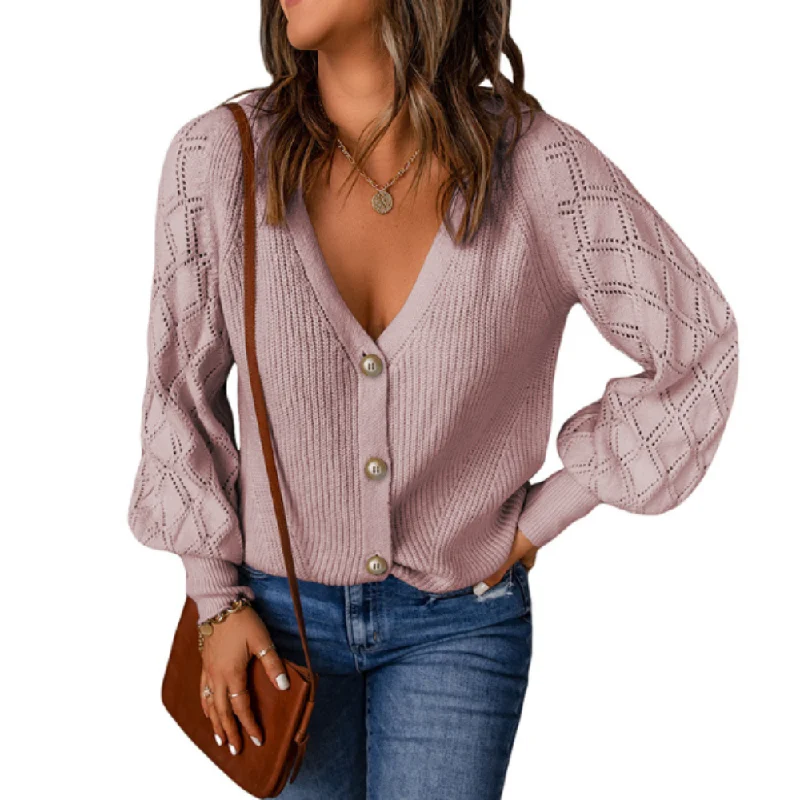 Women Fashion Womens Button Down Open Knit Sweater