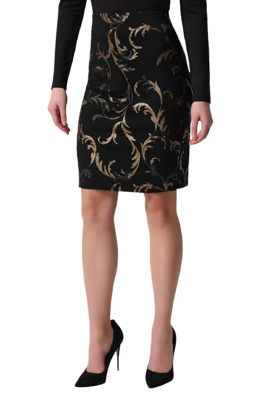 Women's Stylish Vacation Attire Baroque Print Skirt In Black/gold