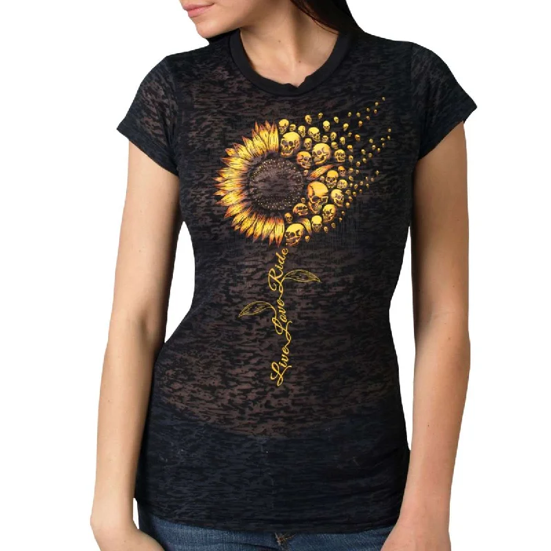 New Arrival Discount Hot Leathers Ladies Burnout Sunflower T-Shirt GLC1587