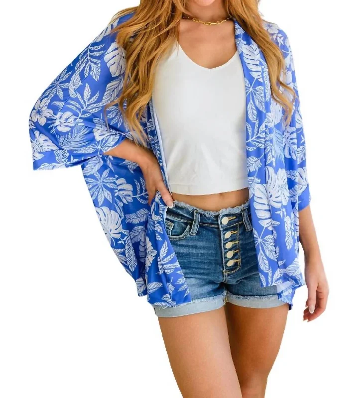 Women's Holiday Attire Tropical Stories Kimono In Blue