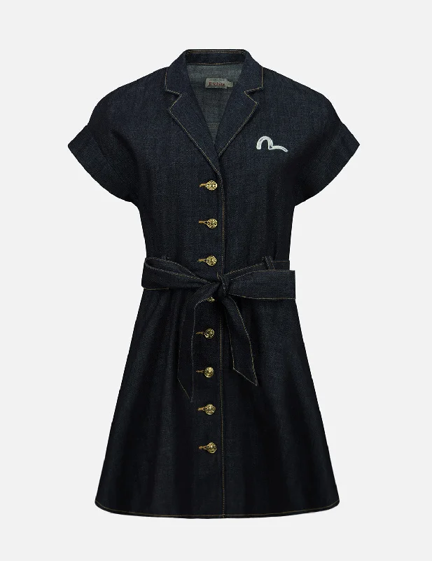 Chic Women's Clothing Online Seagull Embroidery Denim Shirt Dress