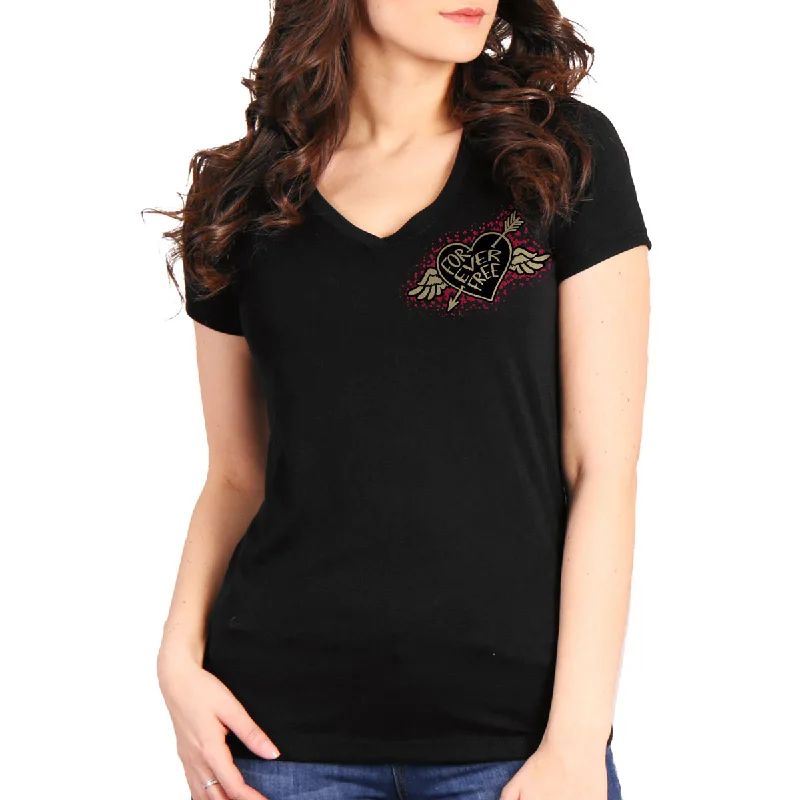 Women's Clothes for All-Day Comfort and Style Hot Leathers GLD1550 Ladies Black Rose Wings V-Neck T-Shirt