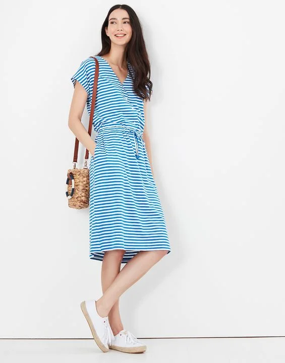 Workwear Fashion for Women Joules Women's Kylie Drawstring Waist Jersey Dress - Blue Stripe